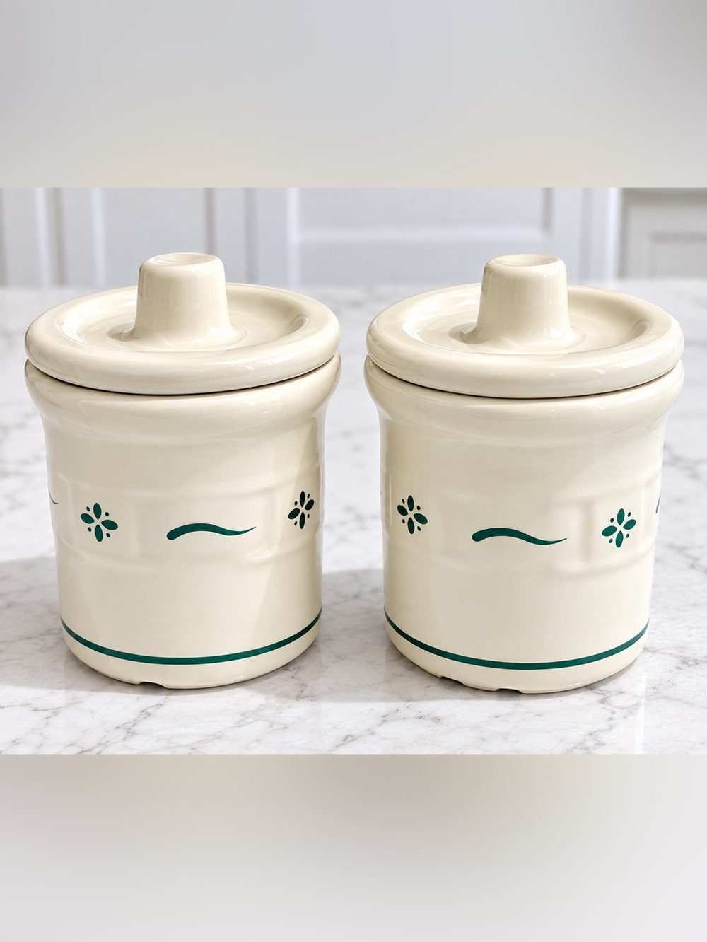 Longaberger Woven Traditions Heritage Green Spice Jars w/ Lids – Set of 2
